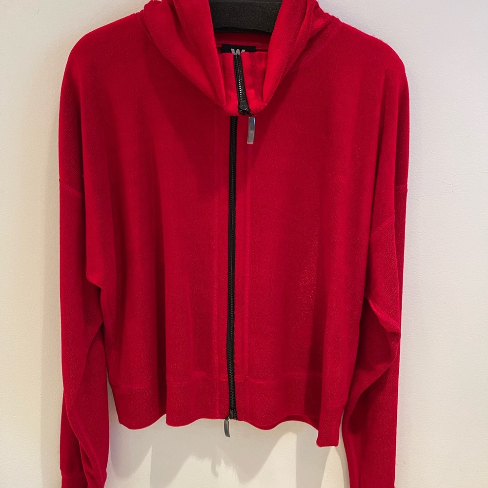W by Worth Garnet French Terry Funnel Neck Zip Cropped Sweatshirt
